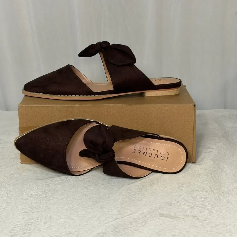 NIB Journee Collection Telulah Brown Suede Pointed Toe Mule Shoes - Size 7.5 - Picture 7 of 8